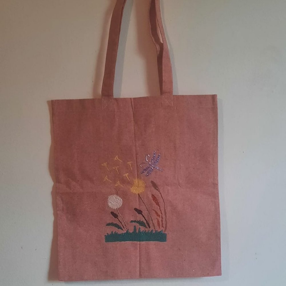 Handmade non-washable 3D painting cotton tote bag